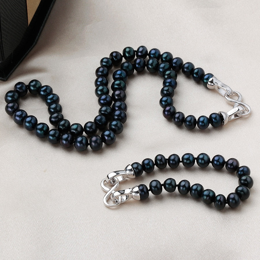 8mm - 9mm | Black Pearl Jewelry | Black Freshwater Pearls Necklace