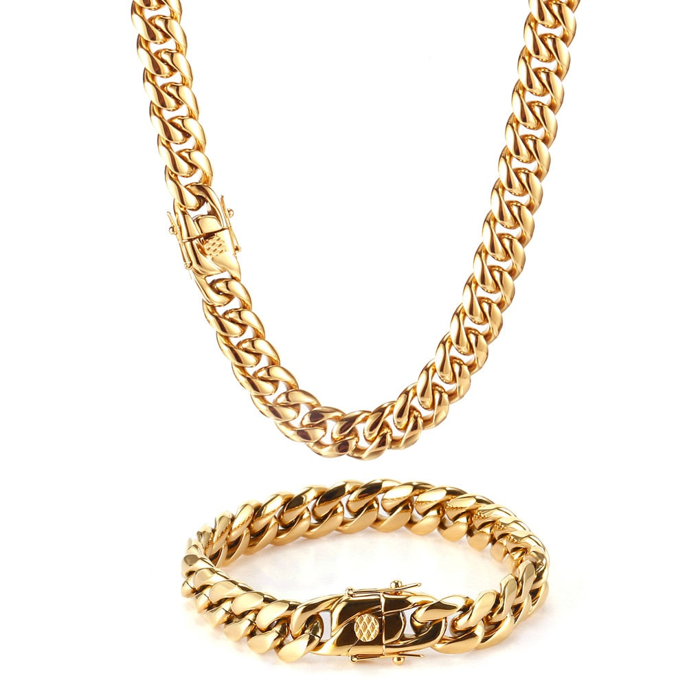 8mm - 16mm | No Fade-Waterproof | Curb Link Chain | Gold Cuban Link Chain | Silver Cuban Link Chain