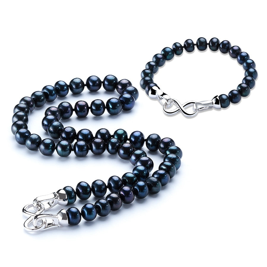 8mm - 9mm | Black Pearl Jewelry | Black Freshwater Pearls Necklace