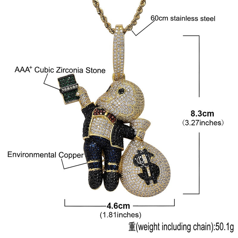 Iced Out Cartoon Pendants | Monopoly Hip Hop | Monopoly Man Pendant