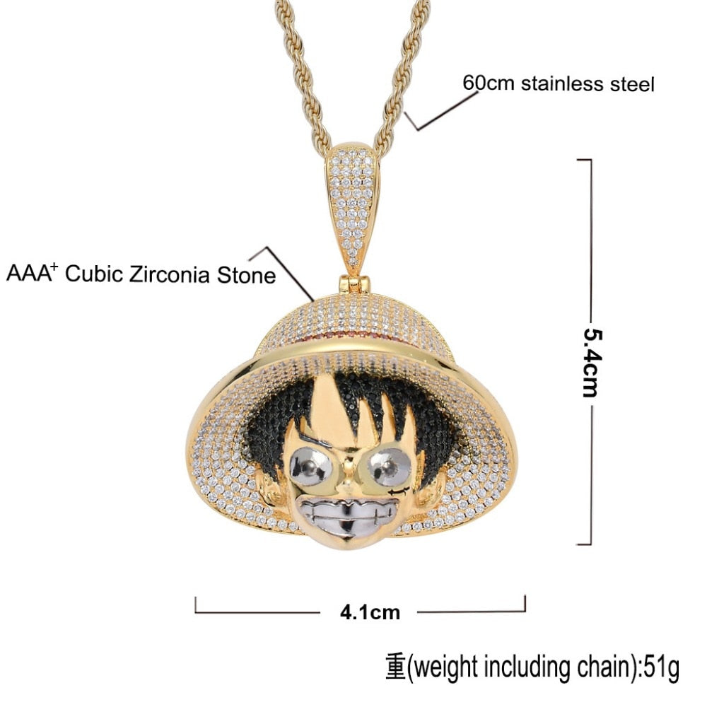 Iced Out Cartoon Pendants | Luffy Necklace | One Piece Necklace