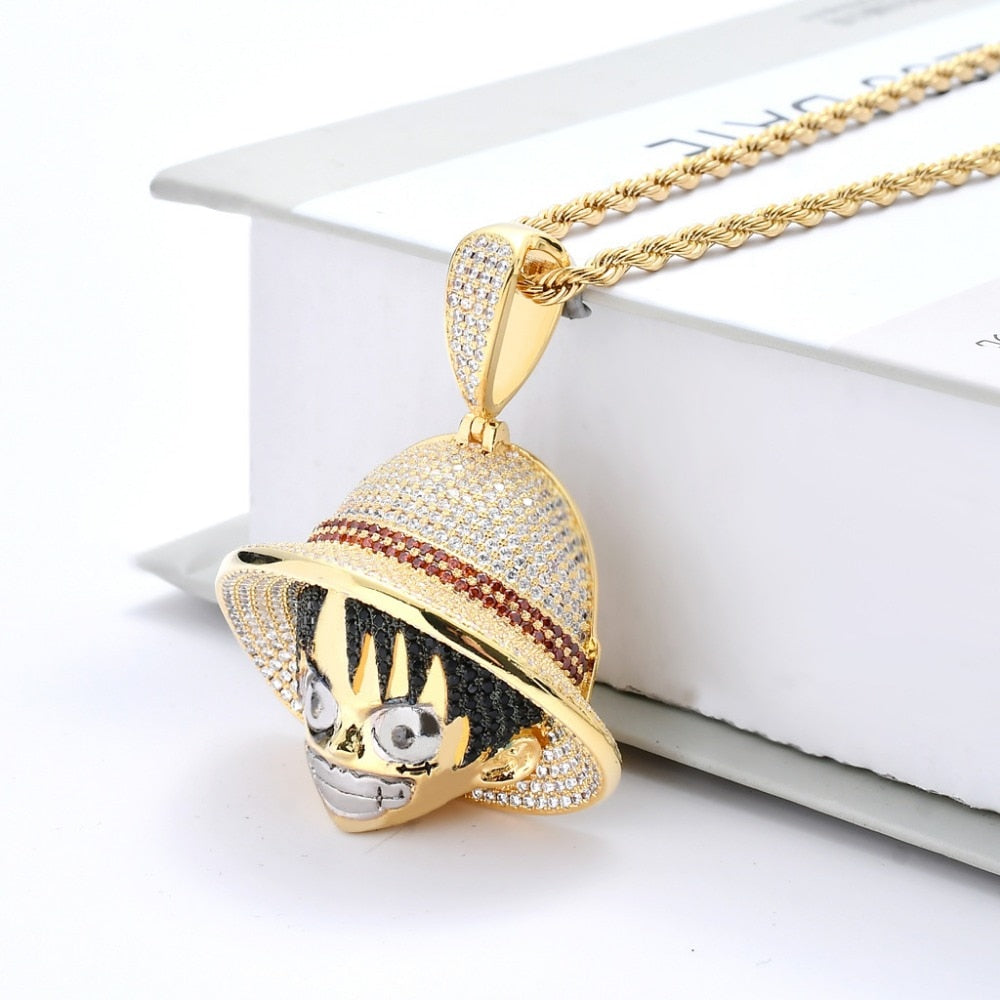 Iced Out Cartoon Pendants | Luffy Necklace | One Piece Necklace