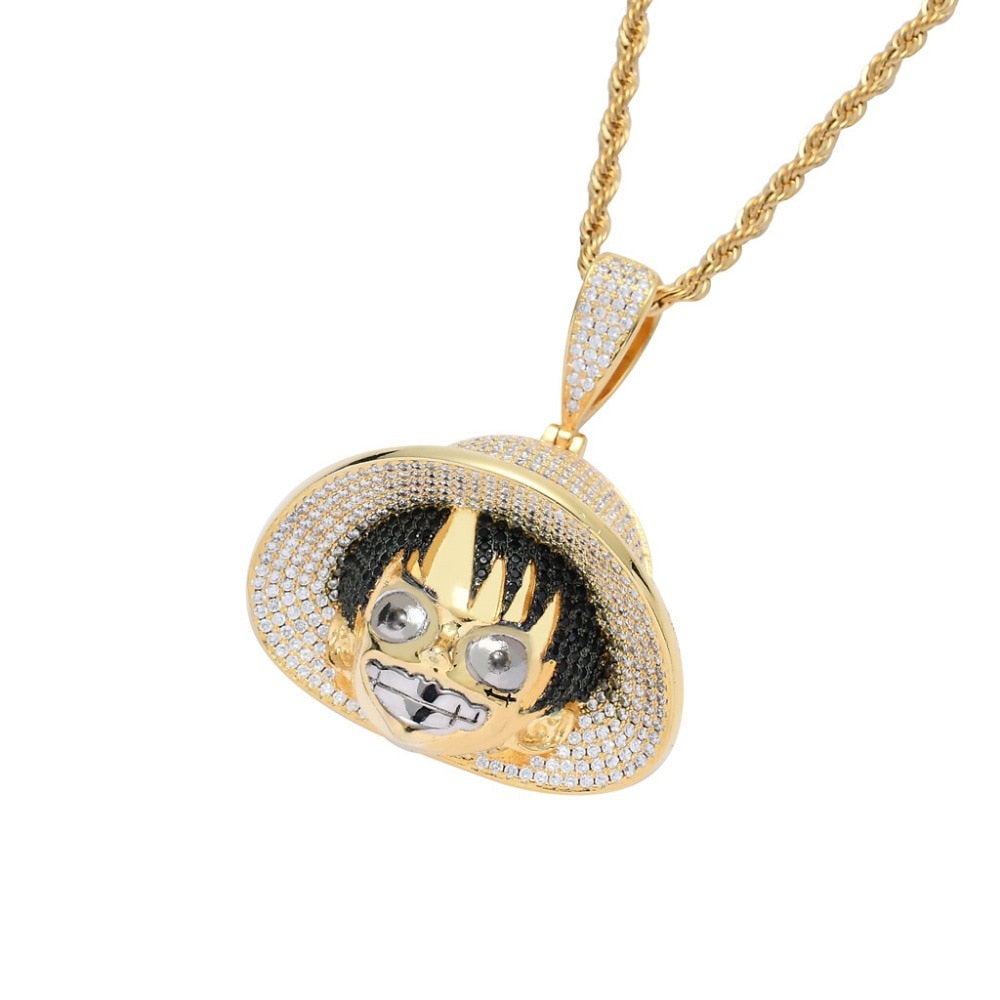 Iced Out Cartoon Pendants | Luffy Necklace | One Piece Necklace