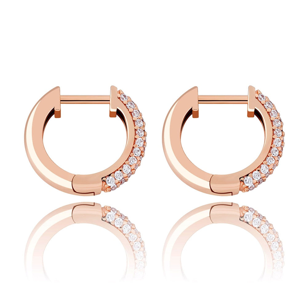 925 Sterling Silver | Rose Gold Huggie Earrings Mens | Diamond Huggie Earrings