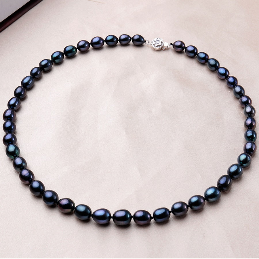 8mm - 9mm | Black Pearl Necklace | Natural Black Pearl Necklace | Black Freshwater Pearls Necklace