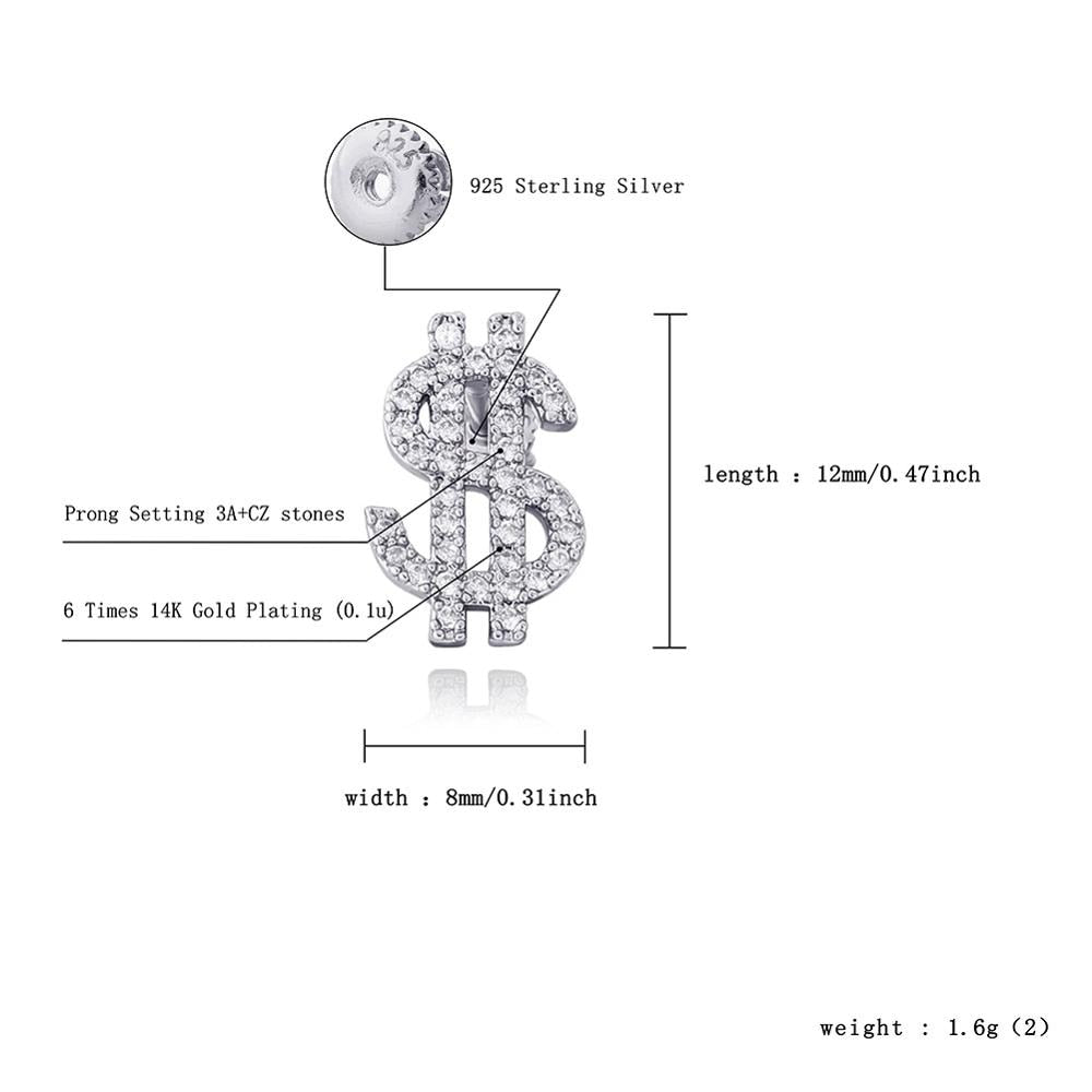 925 Sterling Silver | Dollar Sign Earrings | Dollar Sign Earring