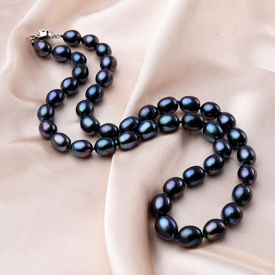 8mm - 9mm | Black Pearl Necklace | Natural Black Pearl Necklace | Black Freshwater Pearls Necklace