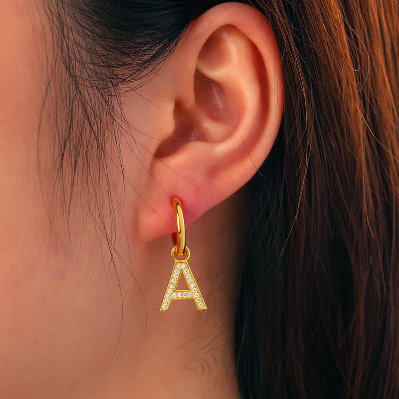 925 Strerling Silver | Initial Earrings | Silver Initial Earrings | Dangling Earirngs Gold