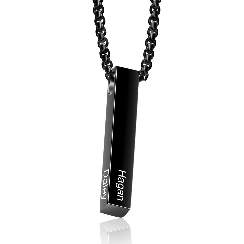 JewelOra Personalized 4 Sides Engraving Name Men Necklaces Customized 3 colors Stainless Steel Vertical Bar Pendant for Fathers