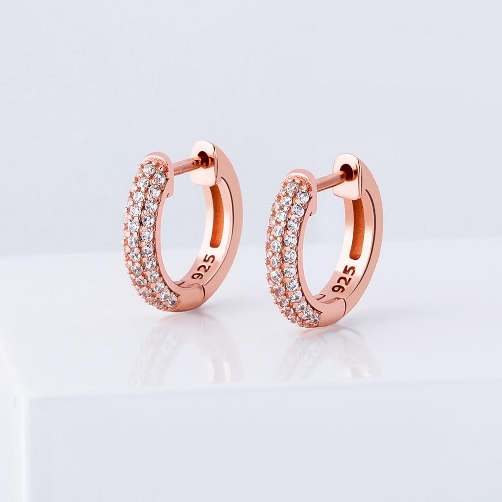 925 Sterling Silver | Rose Gold Huggie Earrings Mens | Diamond Huggie Earrings