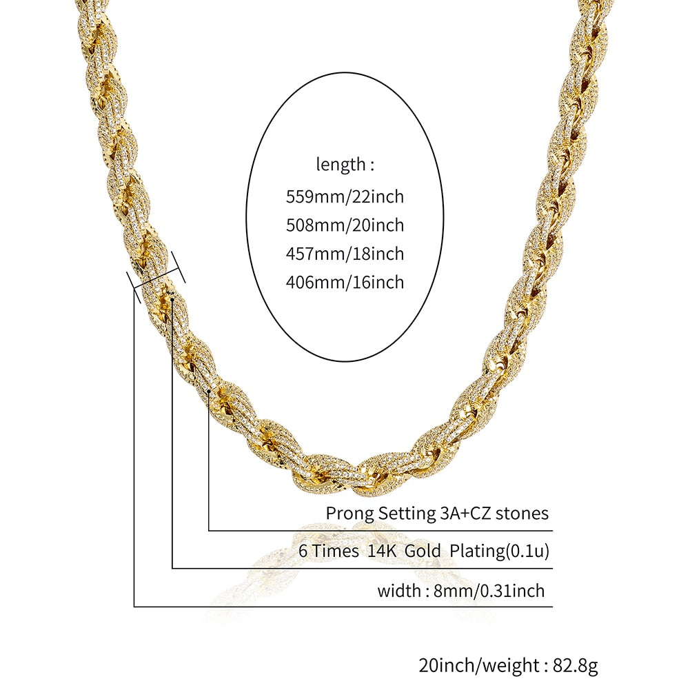 8mm Gold Rope Chain | Silver Rope Chain | Thick Rope Chain Gold