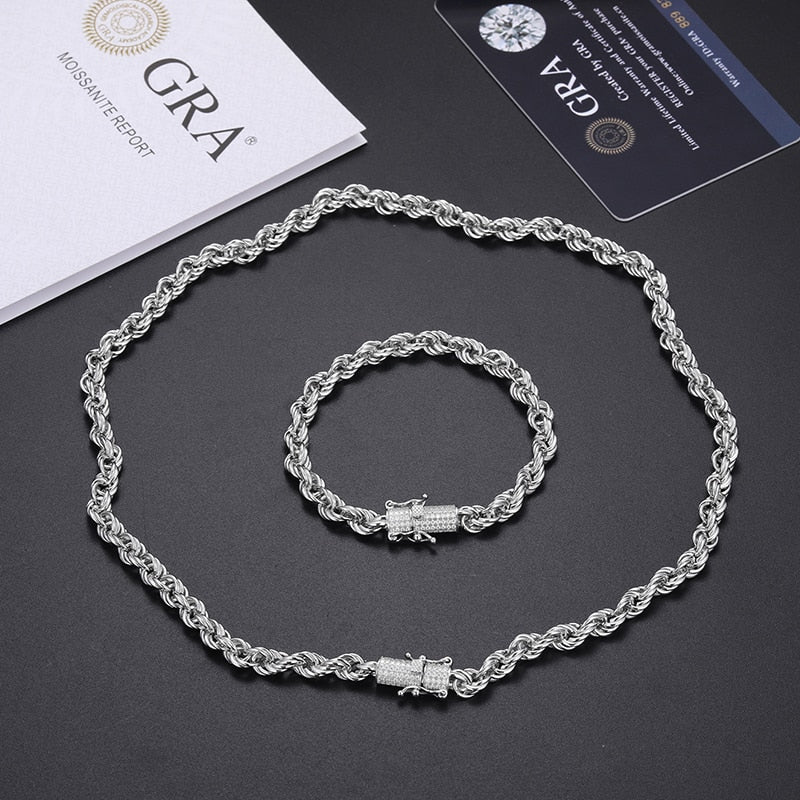 Sterling Silver Rope Chain | Sterling Silver Rope Chain Necklace | Sterling Silver Rope Necklace | with Moissanite Diamond Clasp