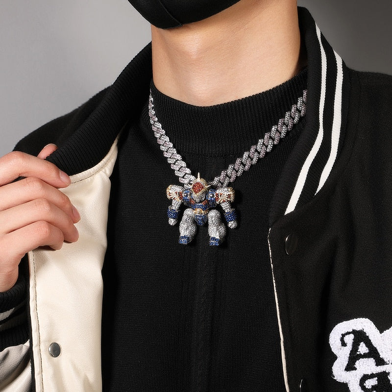 Iced Out Cartoon Pendants | Transformers Necklace | Hip Hop Jewelry Pendants