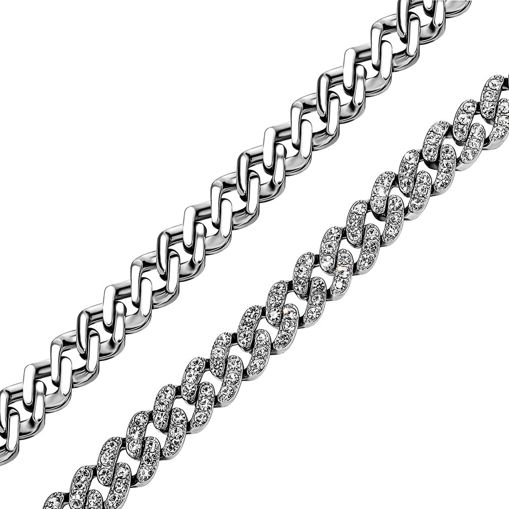 9mm | Waterproof - No Fading | Stainless Steel Diamond Cuban Link Chain | Stainless Steel Cuban Link Chain and Bracelet