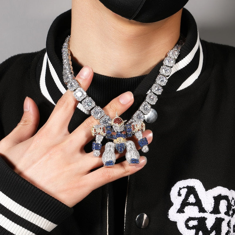 Iced Out Cartoon Pendants | Transformers Necklace | Hip Hop Jewelry Pendants